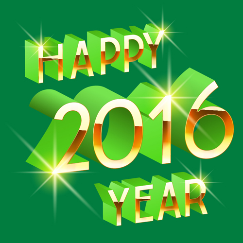 2016 new year gold with green 3D vector