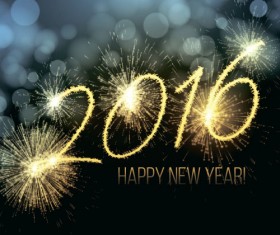 2016 new year with firework background vector 01