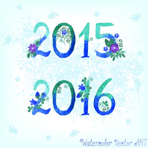 2016 with 2015 watercolor vector art