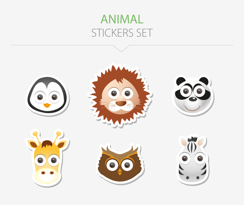 Animal stickers set vector 01