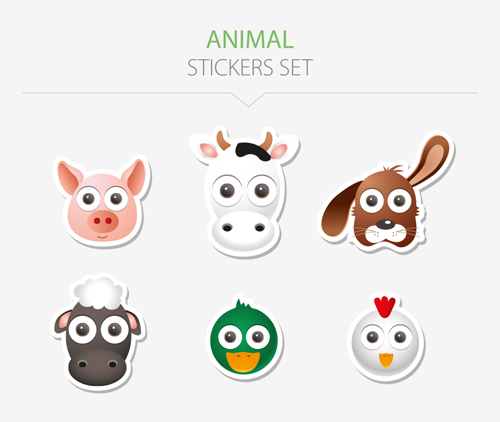 Animal stickers set vector 02