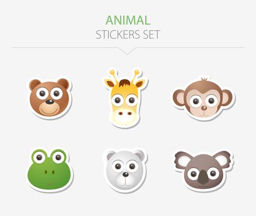 Animal stickers set vector 03