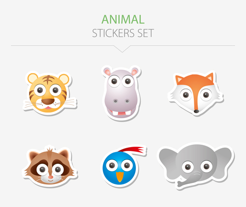 Animal stickers set vector 04