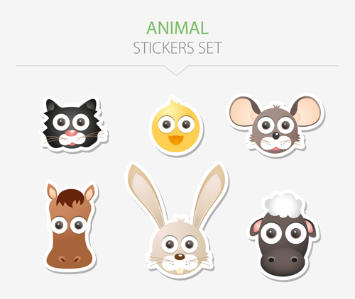 Animal stickers set vector 05