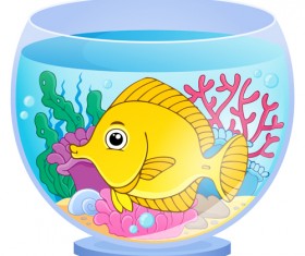 Aquarium with fish cartoon vector set 02