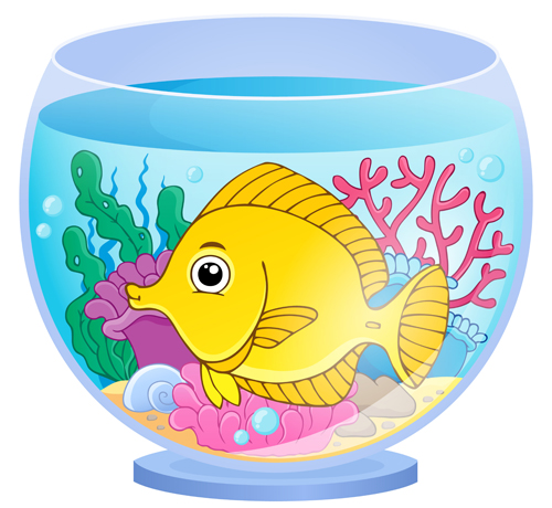 Aquarium with fish cartoon vector set 02