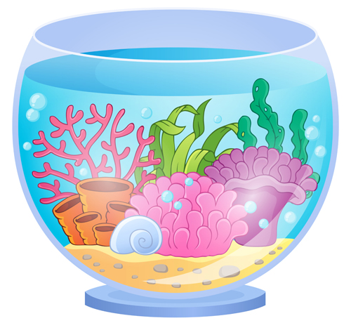 Aquarium with fish cartoon vector set 04