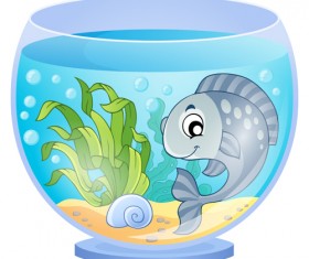 Aquarium with fish cartoon vector set 05