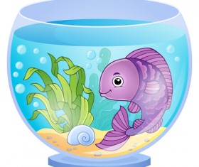 Aquarium with fish cartoon vector set 06