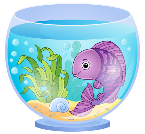Aquarium with fish cartoon vector set 06