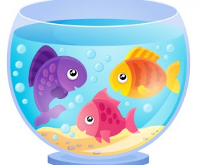 Aquarium with fish cartoon vector set 07