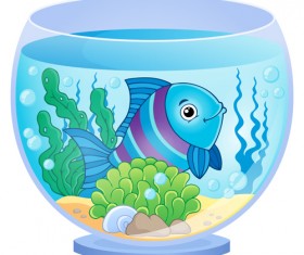 Aquarium with fish cartoon vector set 08