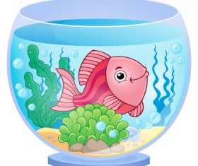 Aquarium with fish cartoon vector set 09
