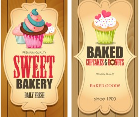 Baked cupcake cards with wood background vector