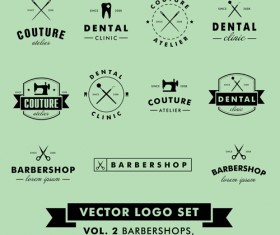 Barbershop with couture and dental vector logos
