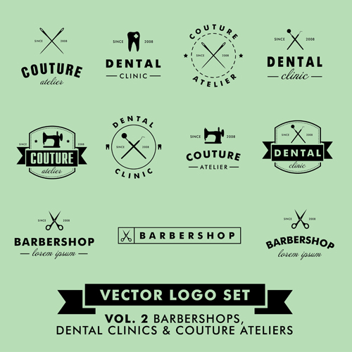 Barbershop with couture and dental vector logos