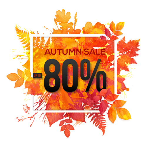 Big autumn sale with maple leaves background vector 04