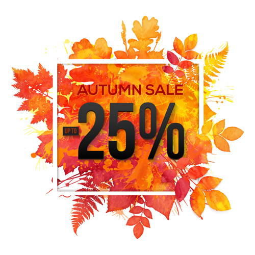 Big autumn sale with maple leaves background vector 05