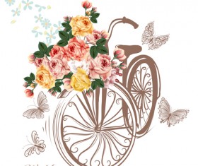 Bike with flower background vector 03