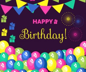 Birthday gift with balloon and flag vector background