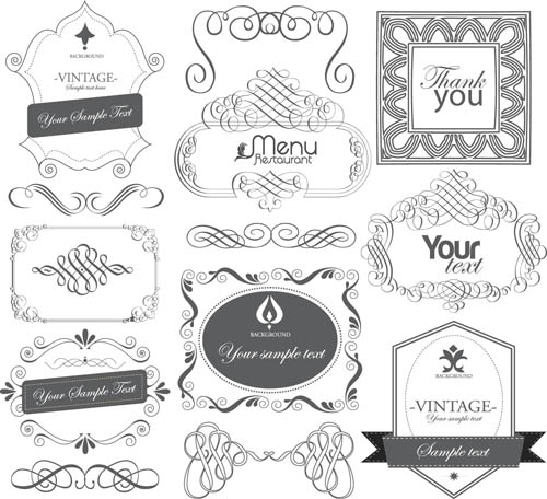 Black Labels with ornaments vintage vectors 01