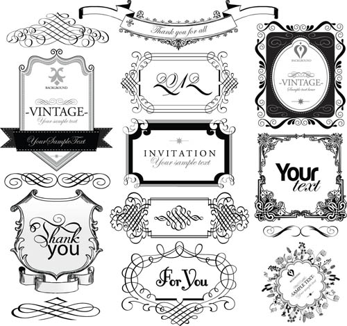 Black Labels with ornaments vintage vectors 02
