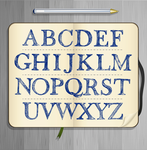 Blue alphabets hand drawn vector