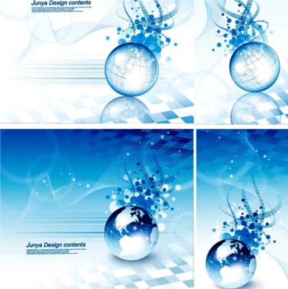 Blue crystal globe business card with background vector