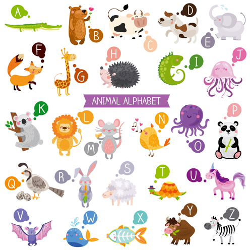 Cartoon animal alphabets deisng vector set 05