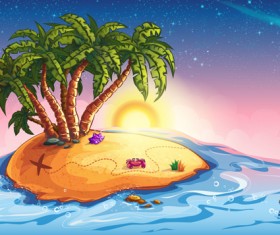 Cartoon island with palm tree vector material