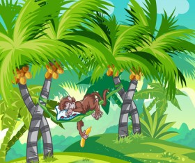 Cartoon nature scenery with animal vectors 01