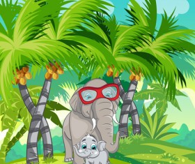 Cartoon nature scenery with animal vectors 02