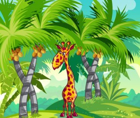 Cartoon nature scenery with animal vectors 03