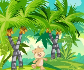 Cartoon nature scenery with animal vectors 04