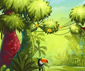 Cartoon nature scenery with animal vectors 05