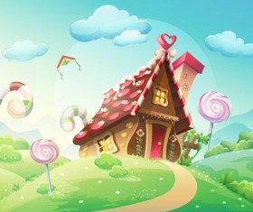 Cartoon sweet house with cookies and caramels vector