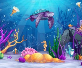 Cartoon underwater world beautiful vector 01