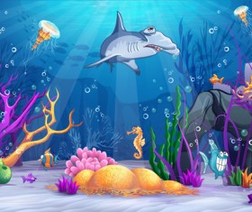 Cartoon underwater world beautiful vector 03