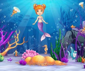 Cartoon underwater world beautiful vector 04