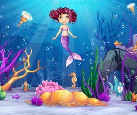 Cartoon underwater world beautiful vector 05