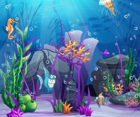 Cartoon underwater world beautiful vector 06
