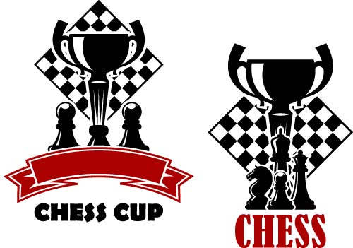 Chess labels red with black style vector 03