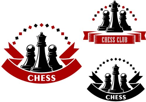 Chess labels red with black style vector 07