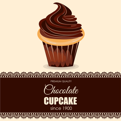 Chocolate cupcake background with lace vector 01