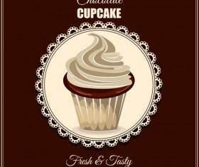 Chocolate cupcake background with lace vector 02