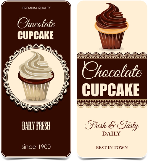 Chocolate cupcake lace cards vectors