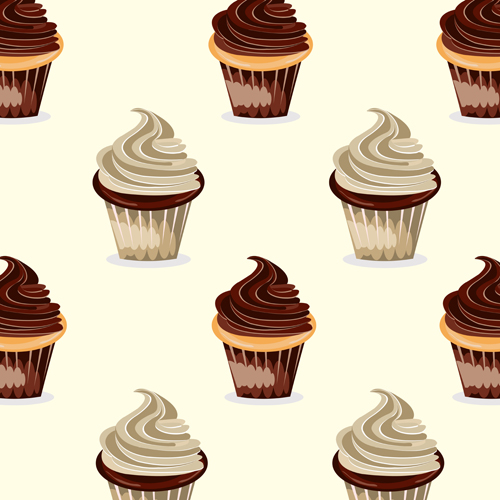 Chocolate cupcake seamless vector pattern