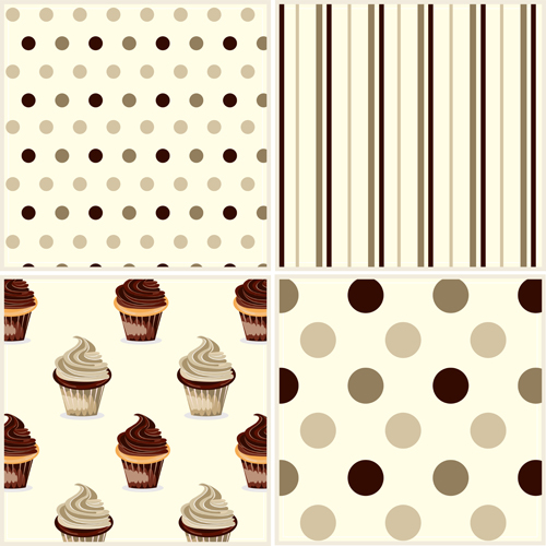 Chocolate cupcake with circle dot and vertical line pattern seamless vector