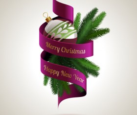 Christmas baubles with purple ribbon vector material