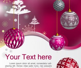 Christmas baubles with xmas tree poster cover vector